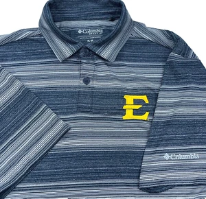 ETSU Buccaneers Polo Shirt Men Medium Gray Striped East Tennessee Performance - Picture 1 of 11