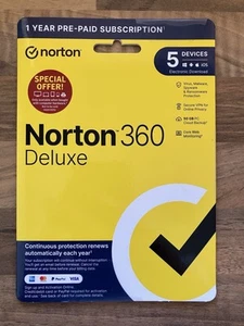 Norton 360 Deluxe Antivirus | 1 Year | 5 Device | Delivery by Post | Unopened - Picture 1 of 2