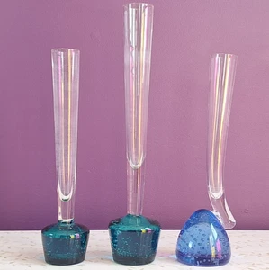 3 x Vintage Per Lutken Holmegaard Denmark Controlled Bubble Art Glass Bud Vases - Picture 1 of 24