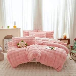Kaninchen Plüsch Rosa Kunstfell Bettbezug Bettbezug King - 3-teiliges Bettset Ult... - Bild 1 von 9