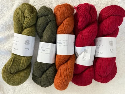 KERLIN YARNS - 100% alpaca  2 red, 1 rust, 1 med olive, 1 dark olive - Image 1 of 4