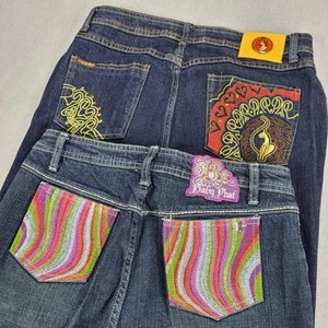BABY PHAT Jeans Size 14 & 16 Girlz blue dark wash embroidered Bling Colorful Y2k - Picture 1 of 23