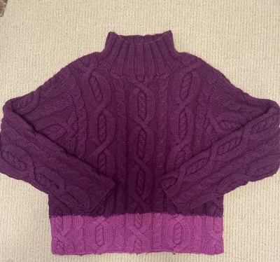 Gap Knit By Hand Vtg Cable Knit Mock Neck  100% Wool Purple Womens Small Foto 1 de 3