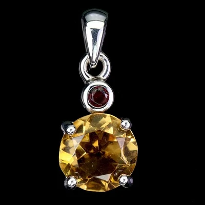 Colgante de plata de ley 925 redondo citrino 9 mm rodolita granate piedras preciosas joyería Foto 1 de 4
