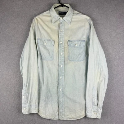 Vintage Polo Ralph Lauren Raft Guide Shirt Mens Medium Blue Indian Chief Head - image 1 of 4