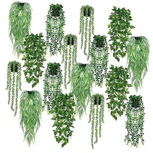 16 Pcs Artificial Hanging Plants with Pot Fake Potted Plants Greenery Plastic - Picture 1 of 8