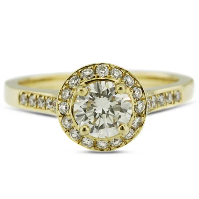 1.20ct H VS2 Round Natural Diamonds 18k Yellow Gold Halo Sidestone Ring - Image 1 of 4