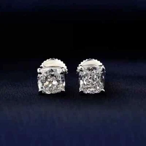 3Ct Cushion Cut Diamond Stud Earrings 14k White Gold Lab Grown  IGI Certified - Picture 1 of 11