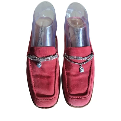 Brighton Suede Leather Slip On Mules Women's 7.5 Red Silver Charm Made in Italy - Image 1 of 4