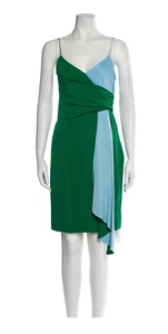 MILLY Silk Slip Dress (NWT) - Colorblock (Green with Blue details) - Size M - Picture 1 of 3