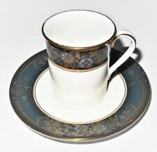 Royal Doulton CARLYLE Blue Flowers Gold Leaves Teal Band Demitasse Cup & Saucer