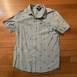 Volcom Shirt Mens S Blue Green Modern Fit Button Up Short Sleeve Logo Casual - Picture 1 of 5