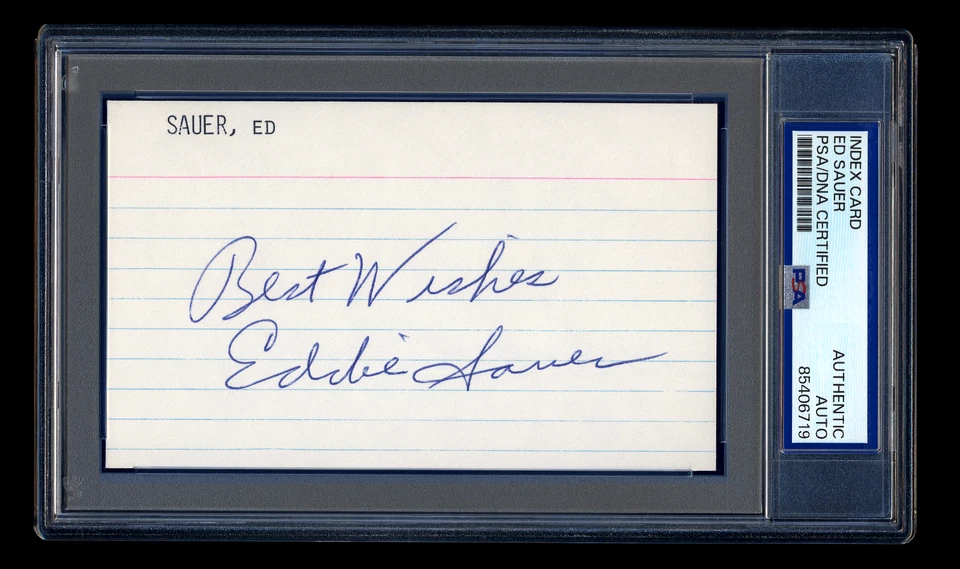 ED SAUER SIGNED MINT INDEX CARD PSA/DNA AUTOGRAPH 1945 CHICAGO CUBS PENNANT - Image 1 of 1