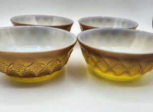 Lot 4 Anchor Hocking Fire King Kimberly Diamond Brown/Yellow Bowl 5 Inch - Picture 1 of 7