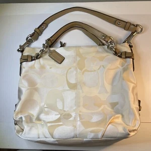 COACH Women VINTAGE Cream Beige Signature Sateen Brooke Hobo Shoulder Bag - Picture 1 of 11