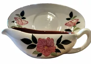 Stangl Keramik Sauciere mit Unterteller Wildrosenmuster 1950 roter Ton Vintage MCM - Bild 1 von 6