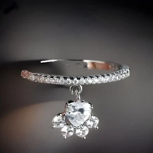 Silberring Diamant Pfotenabdruck Hund Katze Charm Kristall Silberplatte Tropfen Hänger R - Bild 1 von 2