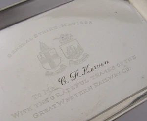 GENERAL STRIKE STERLING SILVER GREAT WESTERN RAILWAY DESK TRAY DISH 1926 ANTIQUE - Picture 1 of 6