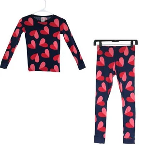 Target Childrens Size 10 Pajama Set Navy Blue Two Tone Heart Long Sleeve - Picture 1 of 19
