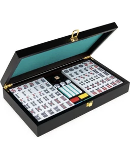 Legacy Deluxe Mah Jong Classic Game with Two-Toned Tiles and Lined Wood Storage - Picture 1 of 7