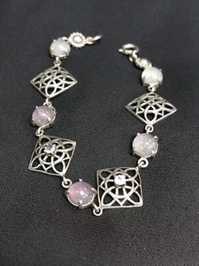 925 Celtic Knot Multi-Moonstone Gemstone Sterling 7 1/2”Bracelet 11.4 Gr - Picture 1 of 17