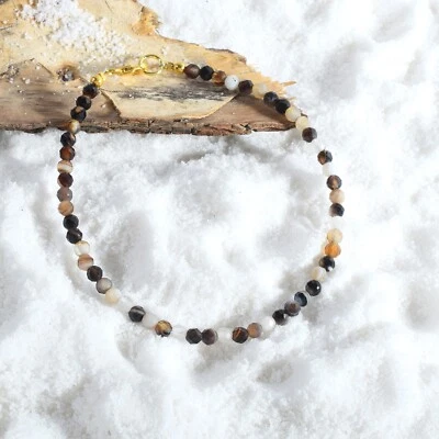 Pulsera hecha a mano para mujer con cuentas redondas de ágata natural de Botswana de 3 mm Foto 1 de 4