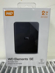 WD Elements SE Portable External Hard Drive 2TB - USB 3.0 Black Western Digital - Afbeelding 1 van 5