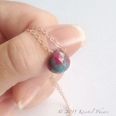  Ruby Zoisite, Fuchsite necklace - natural gemstone solitaire in sterling silver - Image 1 of 4