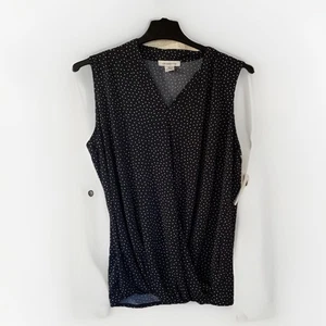 Blusa sin mangas Liz Claiborne para mujer negra blanca a lunares talla XL - Imagen 1 de 4