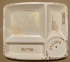 BAGELS LOX CHEESE BUTTER VINTAGE 1970S SECTIONAL CERAMIC SERVING PLATTER - Picture 1 of 2