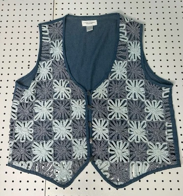 Vintage Crochet & Denim Floral Vest Casual Corner Women Size 2xl - Image 1 of 4