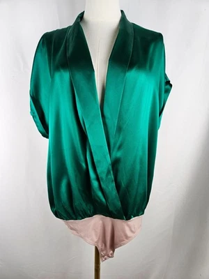 Amanda Uprichard NY Top Body Suit Large Silk Wrap Emerald Green Holiday Top - Image 1 of 4