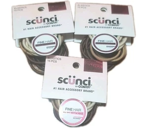 3 Pk Scunci No-Damage Most Comfortable Fine Hair Elastics, Black, 15-Pieces Each - Picture 1 of 1
