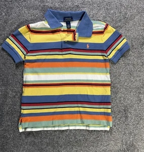 Polo Ralph Lauren Boy's Polo Shirt - Blue/ Orange Stripes - Size 7  - Picture 1 of 6