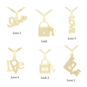 Love Cubic Zirconia Ciondolo Oro 14K Riempito Collana Set Donna Gioielli Moda - Foto 1 di 61