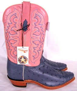 Tony Lama #1239 11" Pink & Denim Blue Ostrich Western Cowgirl Boots Women's 10 B - Picture 1 of 10