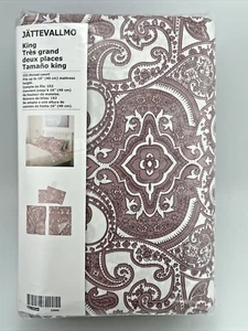 Ikea JATTEVALLMO Sheet Set King 4 pcs Paisley Dark Pink, White New - Picture 1 of 12