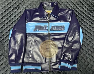 Herren Avirex Bomber Vintage blau Nitro Run bestickt Leder Bomberjacke - Bild 1 von 5