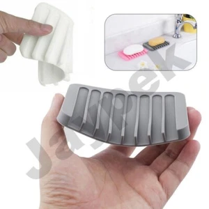 Silicone Soap Dish Holder Bathroom Soapbox Plate Tray Drain Jewelery Holder Wash - Picture 1 of 8