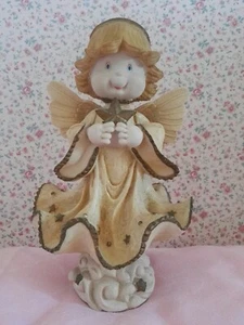 Statua angelo su nuvola con stella glitter brillantini resina arte sacra - Foto 1 di 4