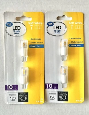 2 Pk (4 Bulbs) GV LED Soft White Light Bulb 10W Eqv T3 Light G4 Base 120 Lumens - Image 1 of 3