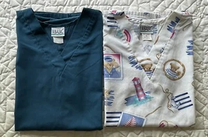 Scrub Tops “Simply Basic” Womans Size M Set of 2 Bear Print/Solid Teal - Picture 1 of 5