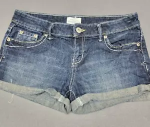 AEROPOSTALE~ Pantaloncini donna taglia 9-10 blu lavaggio scuro denim' 5 tasche con polsini - Foto 1 di 7