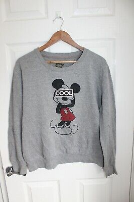 Disney Mickey Mouse Grey Fleece Long Sleeve Stripe Sweater Jumper Large COOL • 10.99€
