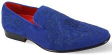 Mens Bright Royal Blue Faux Suede Embroidered Dress Loafers After Midnight 6974