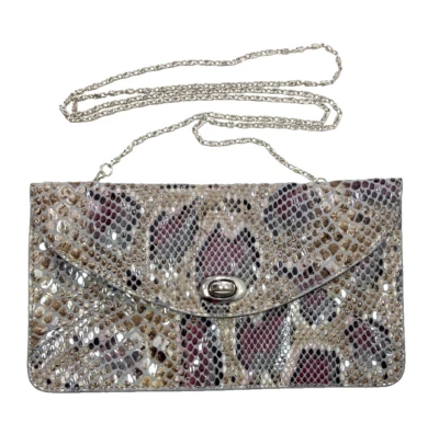 SORIAL NEW YORK CUERO ANIMAL SERPIENTE ESTAMPADO CLUTCH, CADENA DESMONTABLE, IMPECABLE Foto 1 de 4