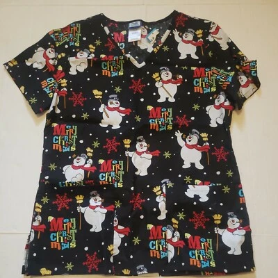 Scubs Womens Scrubs Frosty the Snowman SZ xSmall Medical Dental Nurse Vet Cotton - Image 1 of 4