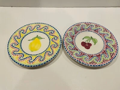 Platos de cena con borde de mosaico patrón de frutas vintage LOTUS - Juego de 2 Foto 1 de 4