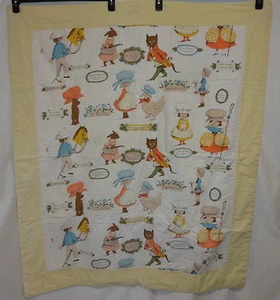 VTG Baby Blanket Nursery Rhymes Mother Goose Lullabies Fable Pomes Lg 40x48" - Picture 1 of 12