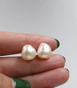 beauty 11-12 mm Light Pink South Sea Baroque keshi Irregular Pearl Earrings - Picture 1 of 6